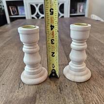 2 pc Lot New Raw Unfinished Wood Craft 4&quot; Taper Candle Holder Set - $5.45