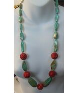 BARSE Massive Turquoise &amp; Carved Coral Necklace W/Sterling Silver Spacer... - $450.00
