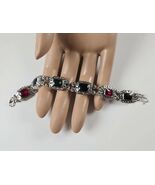 Art Deco Style Silver Scallop Link Bracelet, Black, Red &amp; Green Links - $797.96 MXN