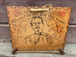 VTG Blessed be the Tie that Binds Pyrography Burnt Wood Tie Rack Flemish Art  - £15.44 GBP