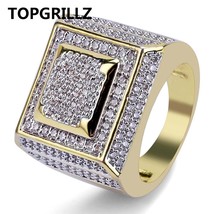 Hip Hop Men Ring Copper GolPlated Iced Out Micro Pave Cubic Zircon Square Rings  - £26.38 GBP