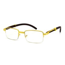 1/2 Rim Semi Rimless Rectangle Wood Buffs Unisex clear glasses Gold and ... - $19.35