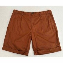 Zara Man Pleated Cuffed Shorts Size 36 8” Inseam Burnt Orange Rust - $17.29