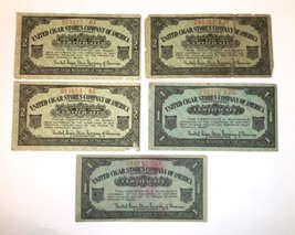 Lot of 5 United Cigar Stores Company of America Certificates 1s and 2s - $14.00
