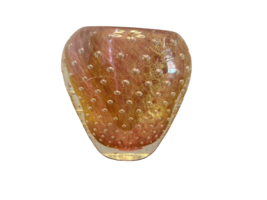 Art Glass Gold Pink Clear Controlled Bubble Sommerso Bowl 3.5 Inch Tall Vtg - $45.68