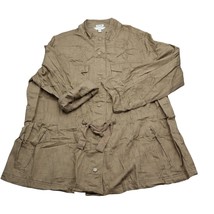 Terra &amp; Sky Shirt Women 1X Brown Military Style Jacket Roll Tab Sleeve B... - £17.03 GBP