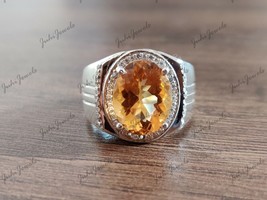 Citrine Hommes Bague Grand 925 Argent Hommes Citrine Cocktail Anneaux - £55.17 GBP