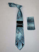 Men's Stacy Adams Necktie and Hankie Set Fancy Design Silky Look SAT27 Teal image 2
