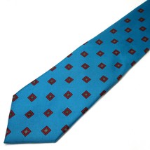100% Silk Tie Blue with Red Squares Abstract 59&quot; x 3.25&quot; - £11.15 GBP