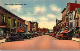 Vtg Postcard Water Street, Old Street Scene with Parked Cars, Skowhegan,... - $7.74