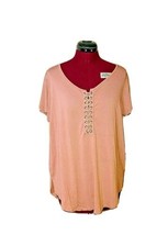 Pink Republic Top Pink Women Size XL Lace Up Short Sleeves Side Split - $11.88