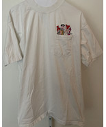 Vtg Flintstones Shirt White Size L Embroidered Pocket Tee Shirt White To... - $435.44 MXN
