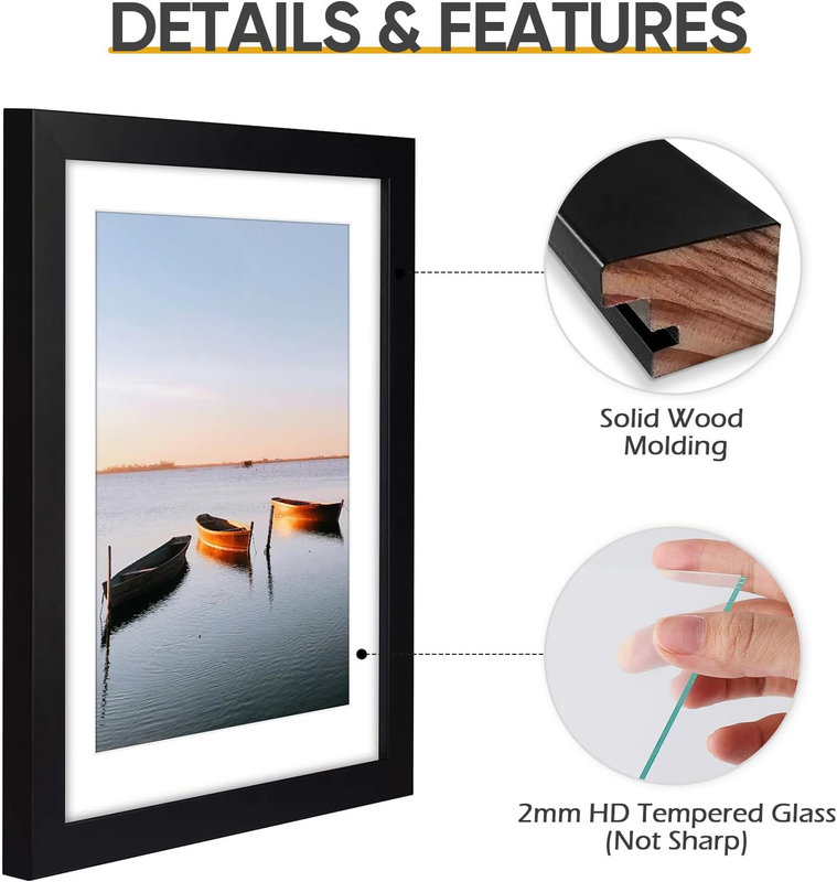 , 11X14 Wooden Picture Frame - Mat for 8X10 Photos - Real Glass Item image 5