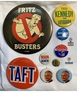 9 Vintage Political Buttons Pins Pin-Back Fritz Busters TAFT Kennedy Gol... - €6,88 EUR
