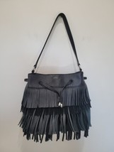 Ralph Lauren Cobden Black Cow Leather Fringe Shoulder Bag Purse Handbag Western - $56.95