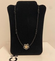 Polymer flower crystal necklace black beaded handmade choker - £11.73 GBP