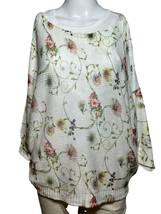Luisa Ricci Sweater Women&#39;s Medium White Floral Bohemian Loose Knit Dolman - $19.70
