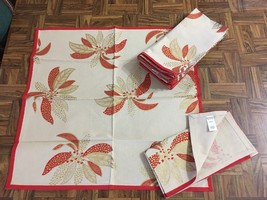 World Market 100% Cotton FLORAL Red Gold NAPKINS Set of 8 Made in India 20x20 - £41.14 GBP