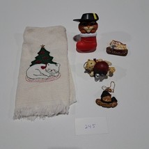 3 Cat Christmas Ornaments, Cat Kitchen Towel &amp; McD 2007 Puss in Boots w/cards - £5.45 GBP