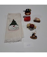 3 Cat Christmas Ornaments, Cat Kitchen Towel &amp; McD 2007 Puss in Boots w/... - £5.38 GBP