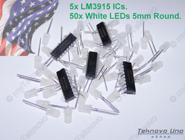 5x LM3915 IC Bargraph Dot Driver + 50x WHITE Diffused Round 5mm LED - USA - £7.68 GBP