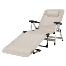 Beach Folding Chaise Lounge Recliner with 7 Adjustable Position-Beige - £108.26 GBP