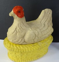 Antique Paper Mache Large Chicken Hen On Nest Candy Basket Drake Process - £56.05 GBP