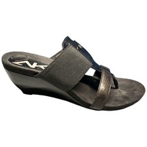 Anne Klein Sports Sandals Womens Size 6 Black Solid Leather Wedge Heel S... - £17.70 GBP