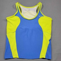 Nike Women Tank Size L Blue Stretch Athletic Green Lime Scoop Logo Shelf Bra Top - $11.48