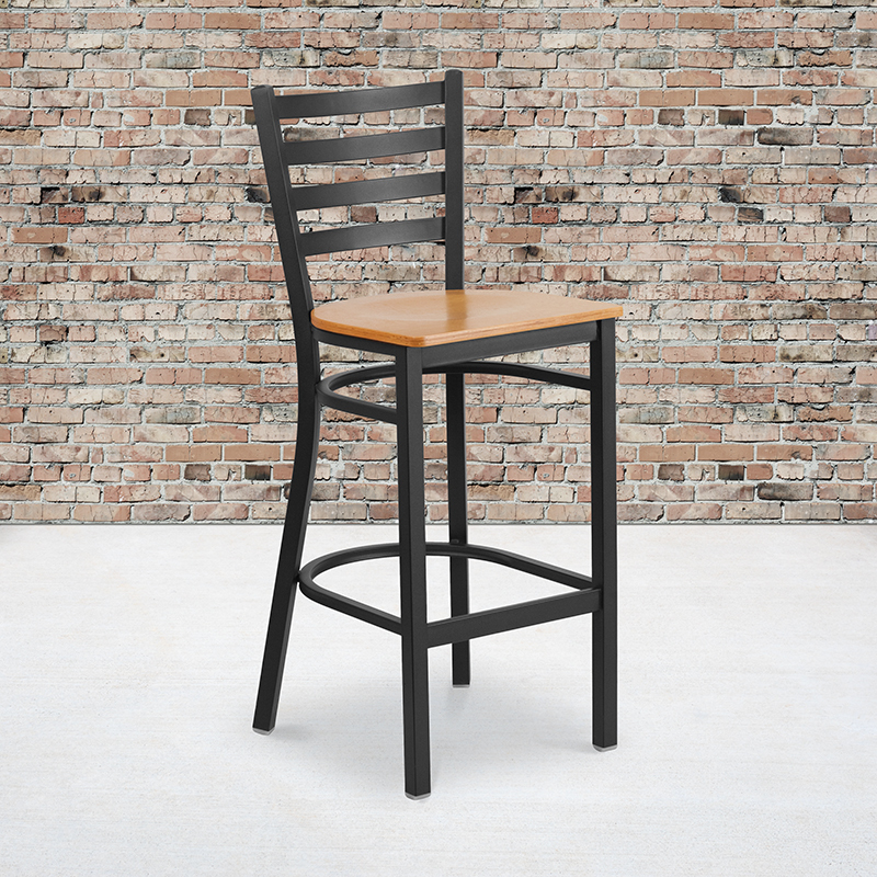 Black Ladder Stool-Nat Seat XU-DG697BLAD-BAR-NATW-GG