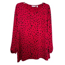 Susan Graver Women Liquid Knit Top Red XL Long Sleeve Animal Print Pullo... - $31.68