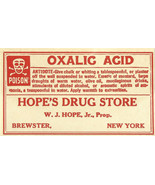 1 Vintage Pharmacy Label OXALIC ACID w/ Skull Bones Hopes Drug Store Bre... - $55.84 CAD