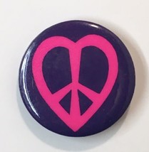 Vintage Dark Blue &amp; Neon Pink Heart Peace Sign Button Pin 1.25&quot; - £7.17 GBP