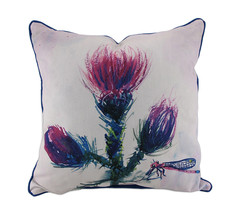 Betsy Drake Thistle Blue and Beige In Outdoor Decorative Throw Pillow 18in. - £39.56 GBP