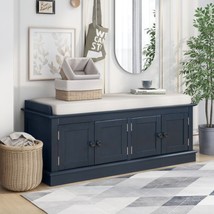 Storage Bench with 4 Doors and Adjustable Shelves, Shoe Bench - Navy - £201.78 GBP