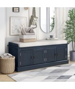Storage Bench with 4 Doors and Adjustable Shelves, Shoe Bench - Navy - £200.18 GBP