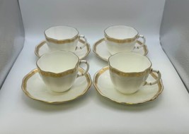 Set of 4 Royal Crown Derby Bone China CARLTON GOLD Cups &amp; Saucers - £225.18 GBP
