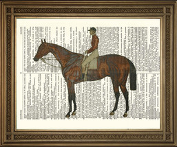 Vintage Dictionary Book Page Print: Brown Race Horse And Rider Jockey Art - £6.49 GBP
