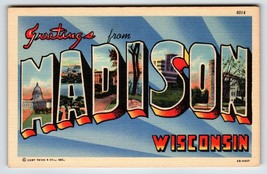 Greetings From Madison Wisconsin Large Big Letter Postcard Curt Teich Unused - £4.94 GBP