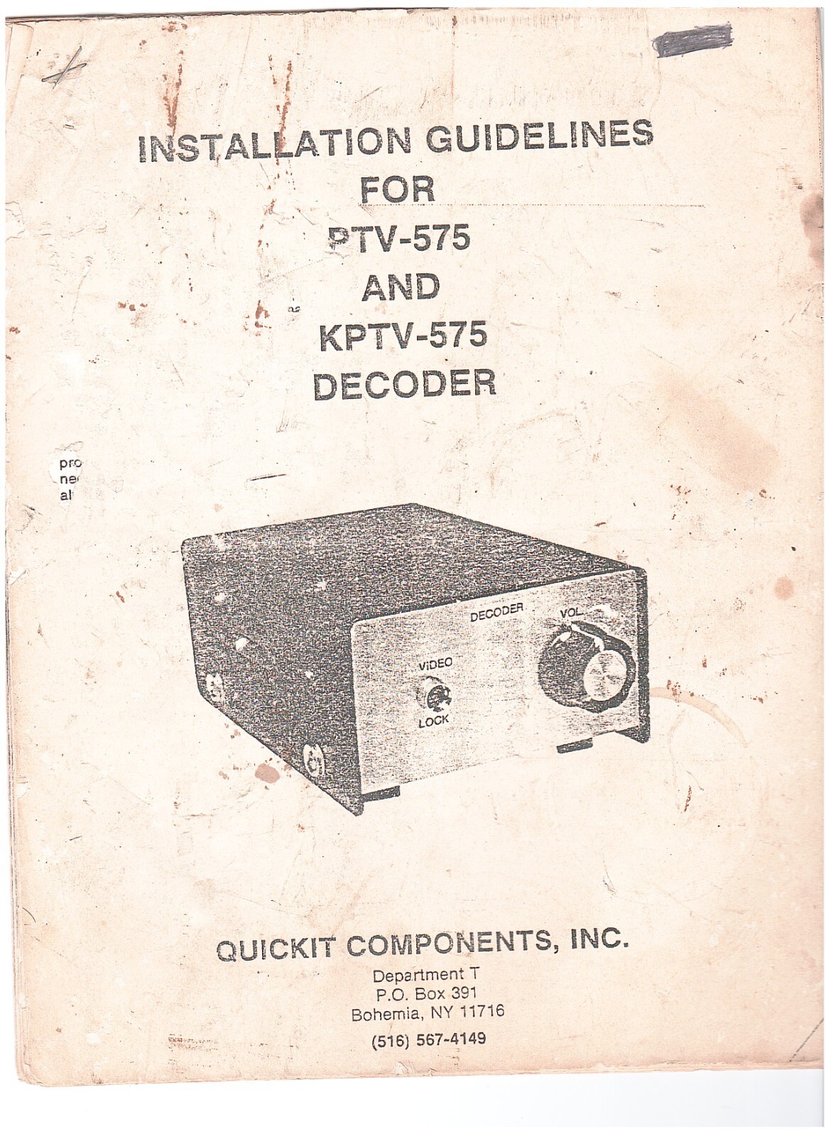Quick Components Model TV PTV-575 &amp; KPTV-575 Sync TV Decoder Manual - $3.71