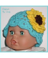 Turquoise Baby Girls Hat With Bright Yellow Sunflower Brown Center 6-12 ... - £10.18 GBP