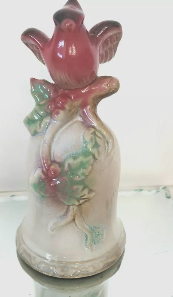 Glazed Ceramic Pottery Red Cardinal Holly Leaves Berries Winter Christma... - $6.80