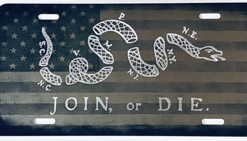 Laser US Flag & Diamond Etched Join Or Die Car Tag Vanity Front License Plate Item image 3