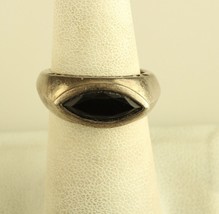 Vintage Sterling Signed 925 Marquise Black Onyx Filigree Cocktail Ring sz 6 1/4 - £35.00 GBP