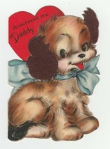 Vintage Valentine Card Cocker Spaniel Puppy Flocked Ears Blue Bow Hallmark - $9.89