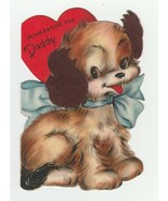 Vintage Valentine Card Cocker Spaniel Puppy Flocked Ears Blue Bow Hallmark - £7.90 GBP