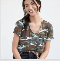 Anthropologie T.LA Womens XS Green Brown Camouflage Print V-neck T-Shirt Top Tee - £22.41 GBP