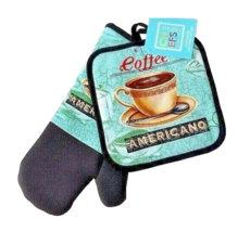 Atelier Coffee Americano Kitchen Oven Mitt Potholder Blue Black Silicone... - $14.46