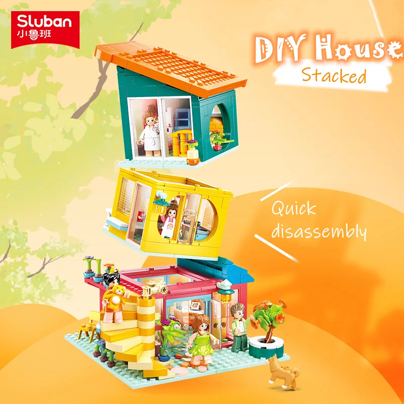 Sluban Building Block Toys Girls Dream Pink Series B1090 Colorful DIY Stacked - £54.73 GBP