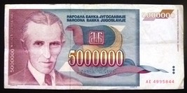 Yugoslavia 5.000.000 dinars with Nikola Tesla 1993 - $1.28